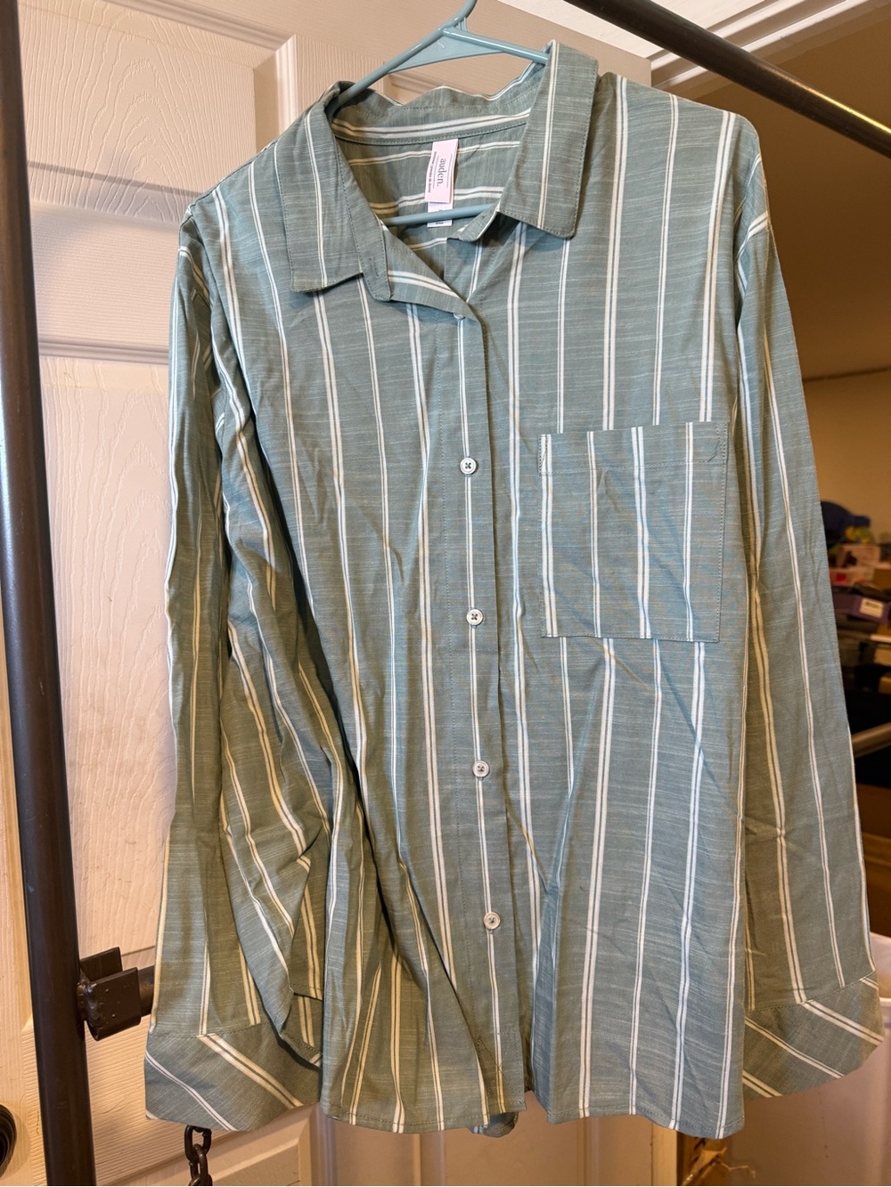 Auden Green and White Vertical-Striped Pajama Shirt